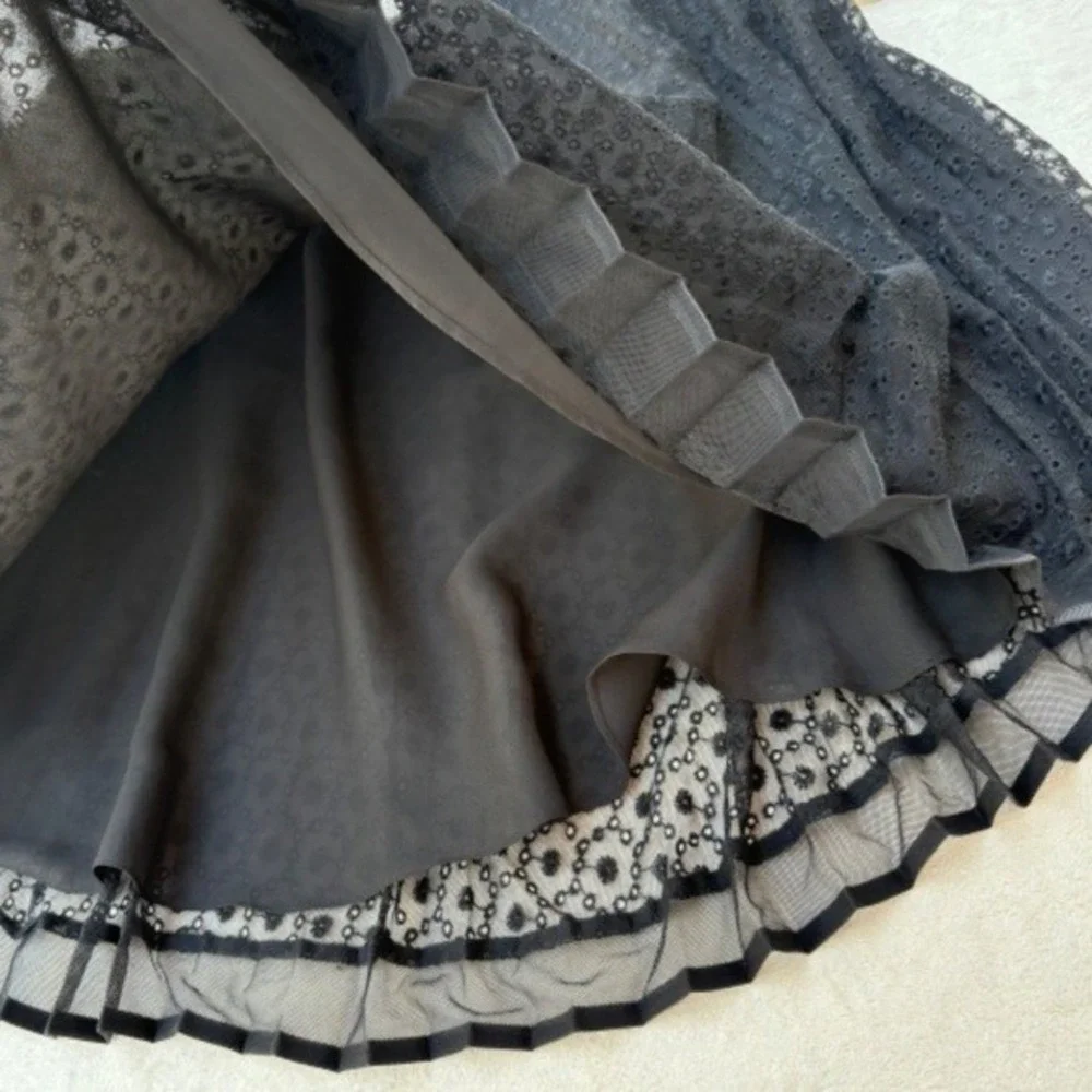 VTG 90s Dana Buchman Full Cut-Away Eyelelet Mini Skirts Size 12 Black - Picture 8 of 12